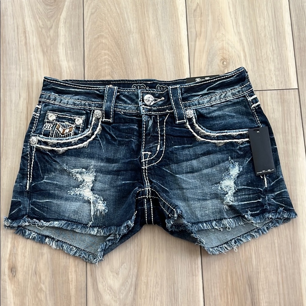 Miss Me Blue Jean Shorts Distressed Frayed Hem